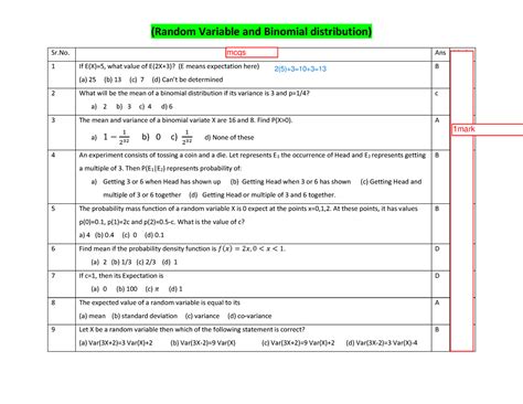 Mcqs U2 U3 Binomial pdf - hi hello - Sr. MCQs on Unit 2 Ans Marks 1 If ...