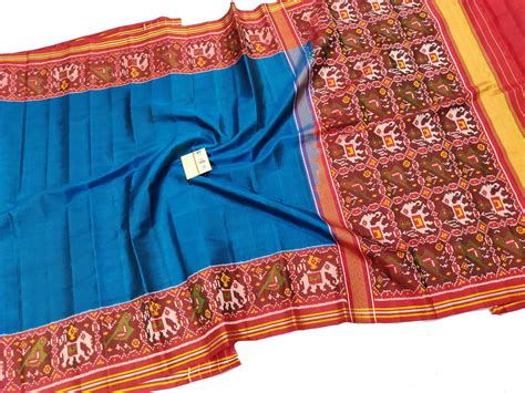 PS1P3AM221112306 Blue Handloom Semi Patan Patola Pure Silk Saree