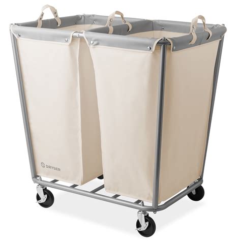 Dryser Commercial Rolling Laundry Hamper with 2 Removable Canvas Bins ...