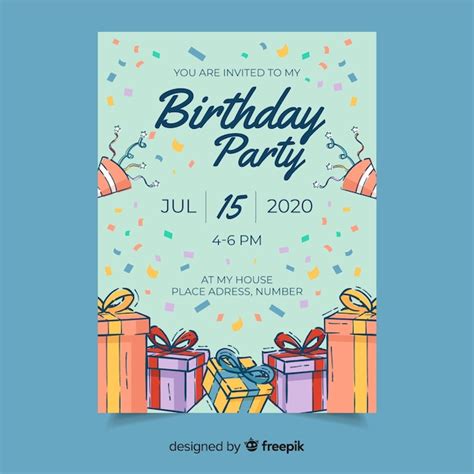 Birthday party invitation with date and time | Free Vector