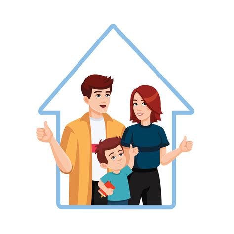 Family house concept. Happy family, dad, mom, son show thumbs up ...