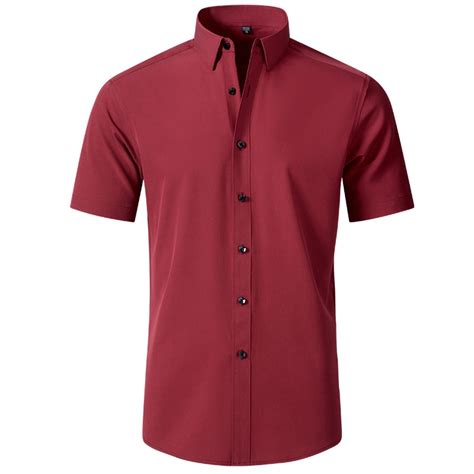 Elvqul Mens Red Shirts Office Short Sleeve Plain T-Shirts Comfy ...