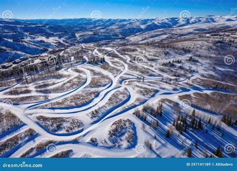 A Drone View of Ski Resort with Winding Trails Stock Image - Image of ...