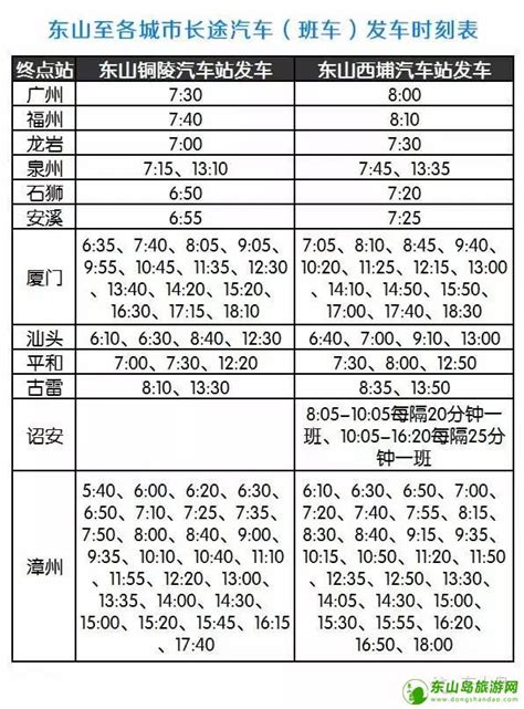 2016年东山长途汽车（班车）往返时刻表-东山岛滨海旅游度假区