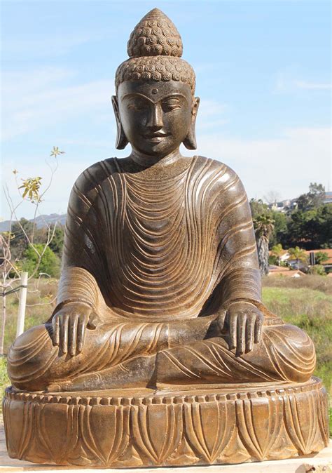 Stone Shamatha Meditating Buddha Statue 39" (#97ls285): Lotus Sculpture