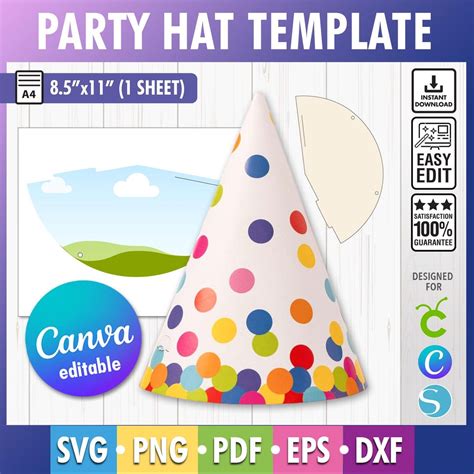 Party Hat Template, Party Hat Svg, Birthday Hat Template, Blank Hat ...