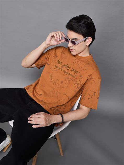 Men Summer orange Solid Round Neck Half Sleeve Hindi Wording Tshirt ...