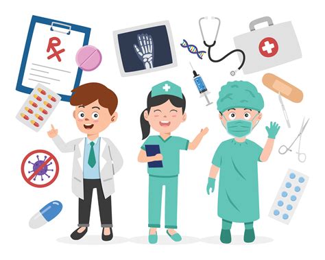 doctor, enfermero, y cirujano clipart dibujos animados estilo. ocupaciones en hospital y médico ...