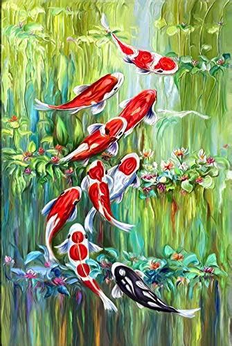 Art Factory Animals Themed Feng Shui Koi Fish Painting, Green, 16x24 ...