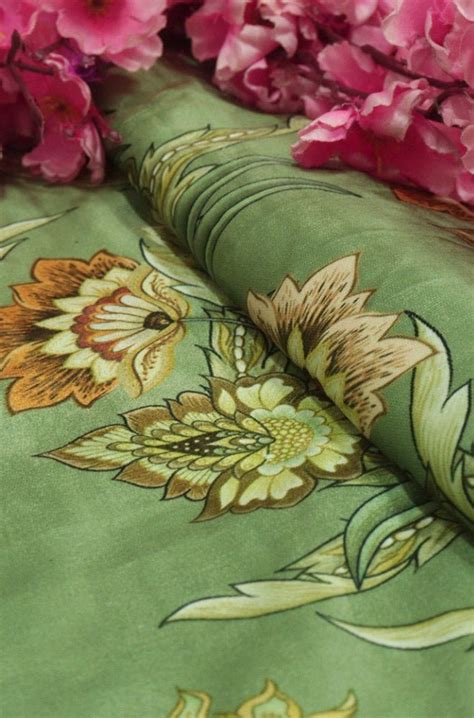 Shop Exquisite Green Digital Printed Velvet Floral Fabric - 1 Mtr
