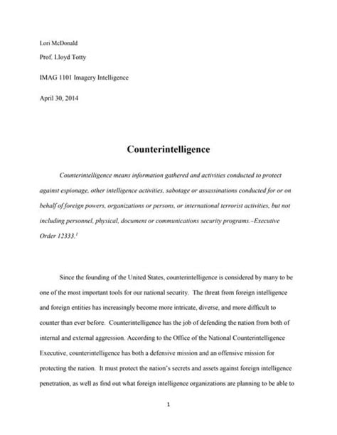 Image result for Counterintelligence Report Examples