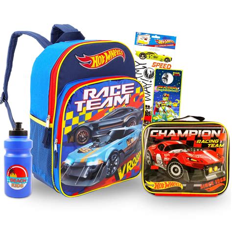 Hot Wheels Backpack and Lunch Box for Kids - 6 Pc Bundle with 16'' Hot ...