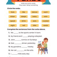 Printable Worksheet: Verbs - English Olympiad Class 1 PDF Download