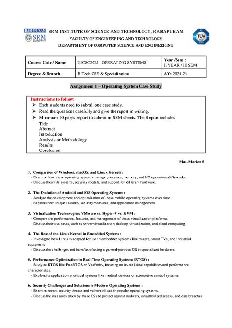 Case Study - 21CSC202J Operating Systems Analysis and Comparisons - Studocu