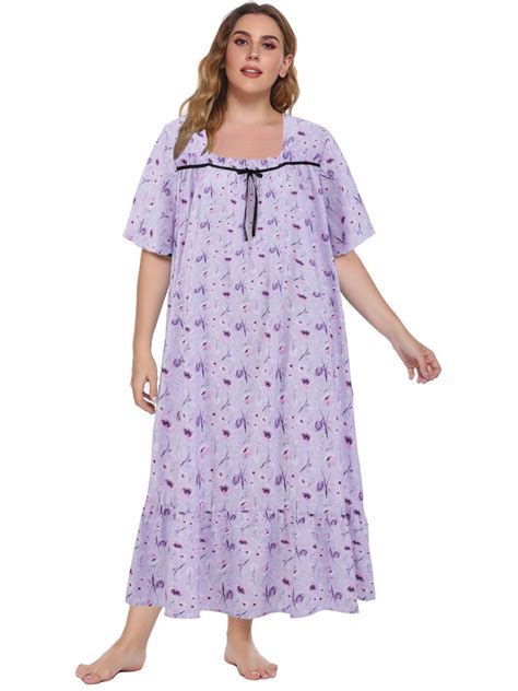 Sunsent Women's Plus Size Nightgown Comfy Short Sleeve Sleepwear Full ...