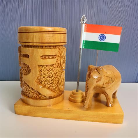 Pen Stand Indian Rupees Symbol With Indina Flag and Elephant (1)