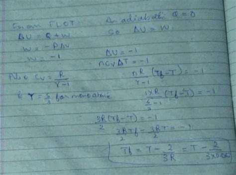 One mole of monatomic ideal gas expands adiabatically at initial ...