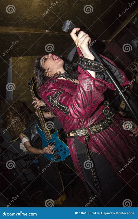 Female Heavy Metal Vocalist Dressed in Red Singing Editorial Stock ...