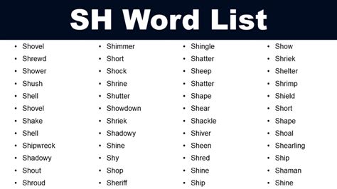 SH Word List: List of SH Words in English - GrammarVocab