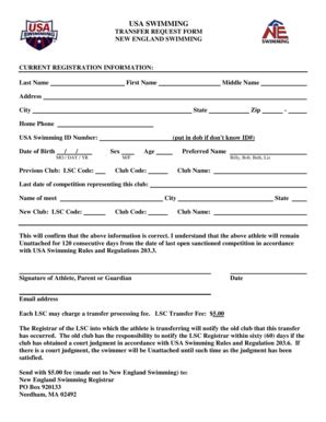 USA Swimming Transfer Request Form - Blank Fillable Template | Fill Out ...