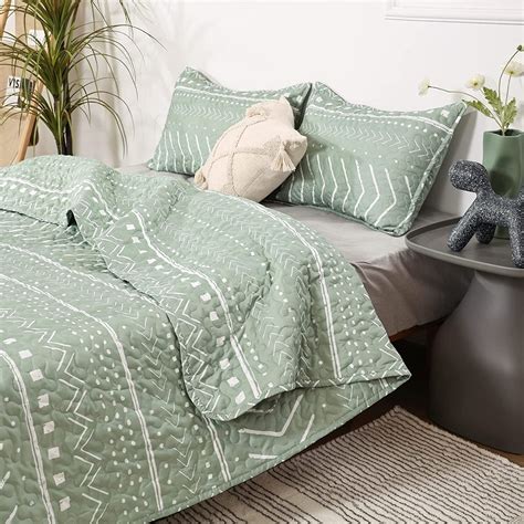 JANZAA Quilt Set Boho Quilt Set Sage Green Bedspreads Queen Size,3 PCS ...