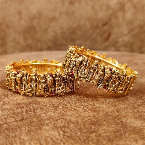 GOLD LOOK ALIKE TRADITIONAL RAM SITA OPENABLE BANGLES – Sanvi Jewels