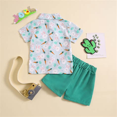 Infant Boys Easter Outfits Rabbit Print Shirt and Shorts Suit Cute ...