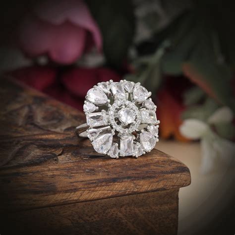 Silver Color American Diamond Finger Ring – Eindiawholesale