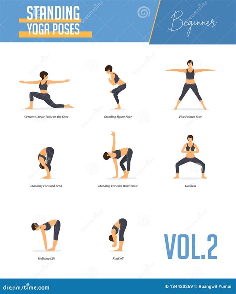 Yoga Poses For Concept Of Balancing And Standing Poses In Flat Design ...