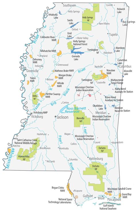 Mississippi State Map - Places and Landmarks - GIS Geography