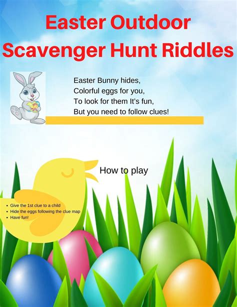 Printable Easter Egg Scavenger Hunt Riddles Outside, Clue 3 long and ...