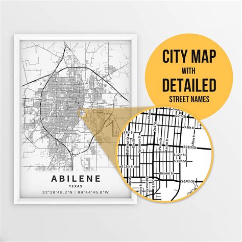 Printable Map of Abilene, Texas, USA With Street Names - Instant ...