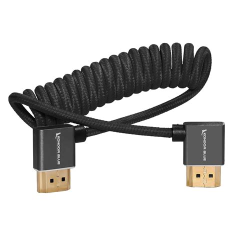 KONDOR BLUE 4K Right Angle HDMI to HDMI Thin Short Coiled Braided Cable ...