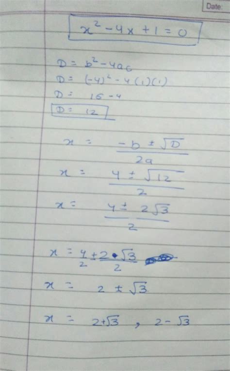 If one zero of polynomial x^2+1-4 x is 2+root 3, find other zero. Don't ...