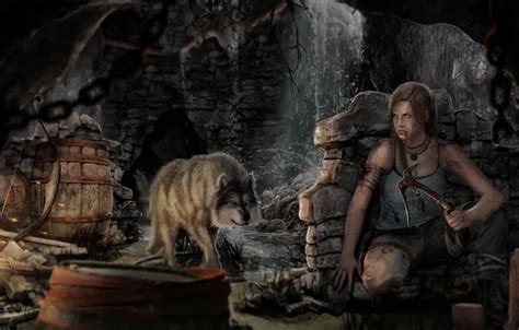 Wallpaper girl, wolf, Tomb Raider, beauty, caves for mobile and desktop ...