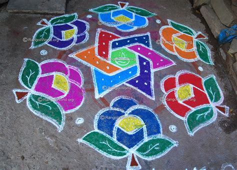 Rose kolam designs gallery, Rose kolangal, Rose muggulu