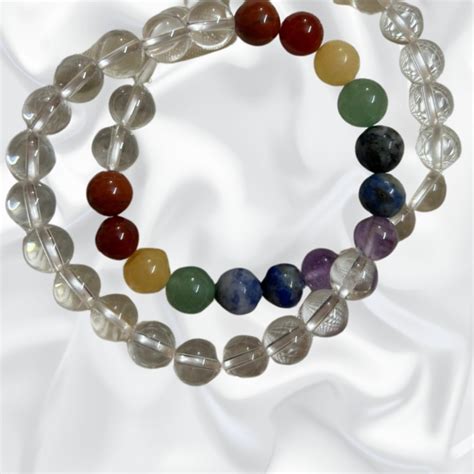 Clear Quartz 7 Chakra Bracelet for Emotional Stability and Manifestati ...