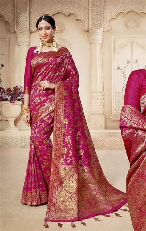 Kad Creations Indian women Banarasi Silk heavy zari weaving and Tassel ...