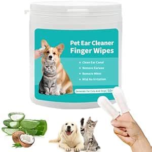 Mloowa Dog Ear Wipes Finger for Dogs Cats 50 Pcs Dog Ear Cleaner Reduce ...