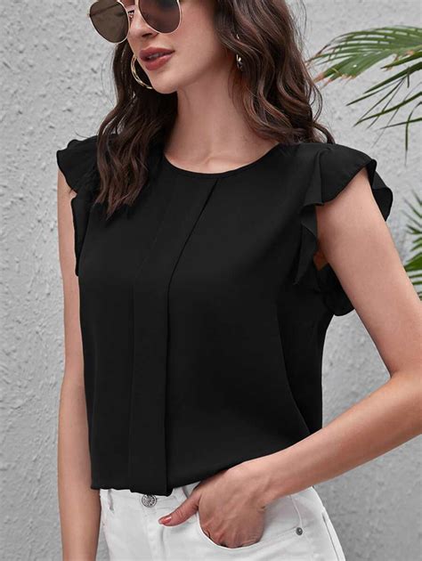 SHEIN Clasi Solid Ruffle Sleeve Top | SHEIN USA