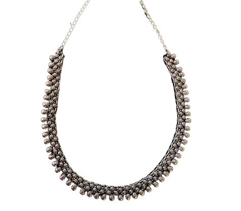 Buy Shosha Oxidised long silver necklace set with pearls at bottom ...