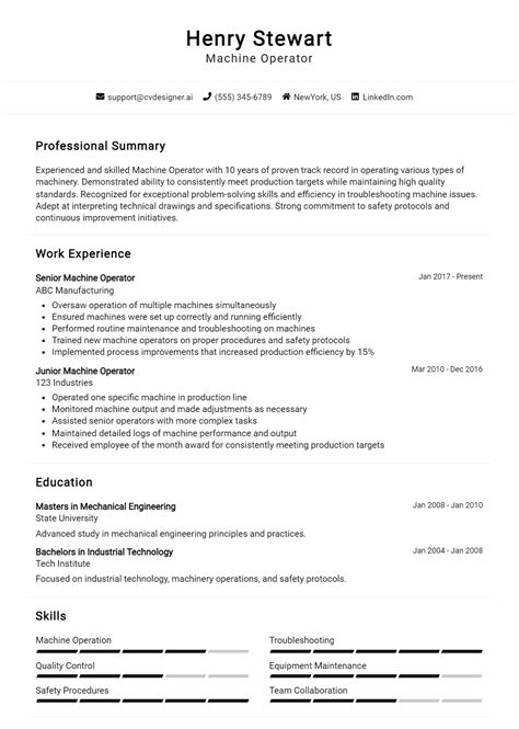 Image result for Machine Operator Resume Examples