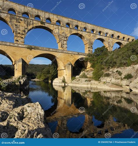 Vertical View of Famous Pont Du Gard Stock Photo - Image of landscape ...