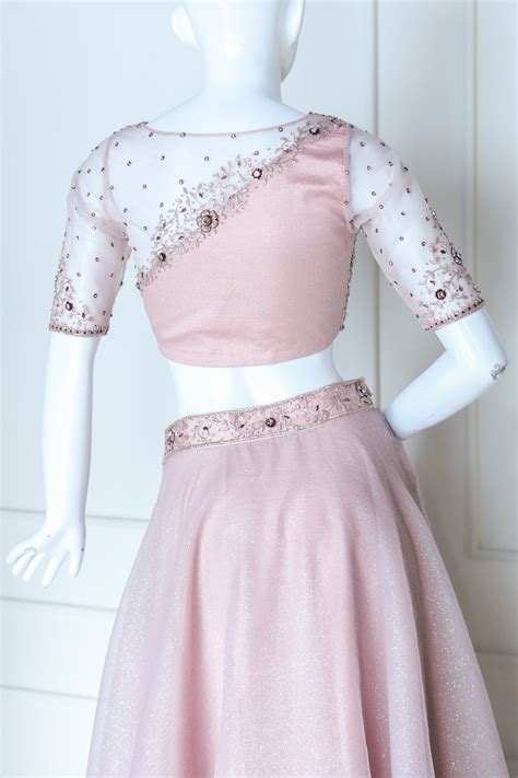 Pastel Peach Shimmer Organza Lehenga | Mahek Designs