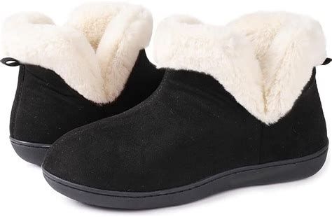 ZIZOR Womens Fuzzy Bootie Slippers, Cozy Faux Fur Memory Foam House ...