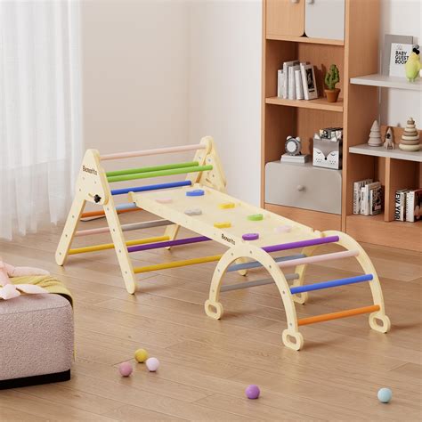 Benarita Toddler Climbing Frame Indoor Rainbow Wooden Climbing Frame ...