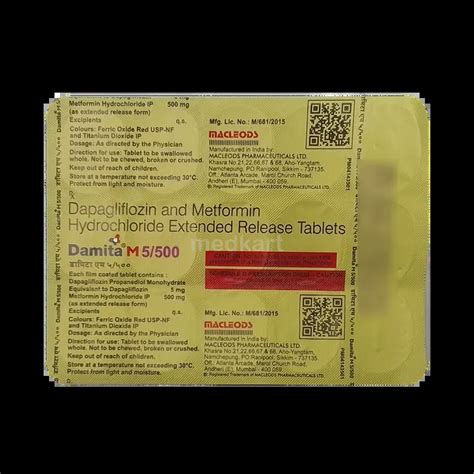 DAMITA M 5/500MG TABLET 15'S Price, Uses, Side Effects & Substitutes ...