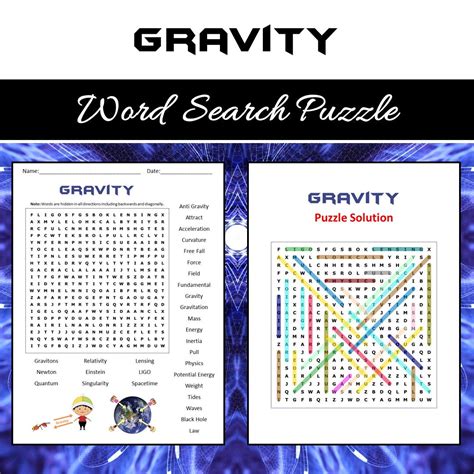 Gravity Word Search Puzzle Worksheet PDF – PrintableBazaar