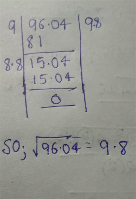 Square root of 96.04 using division - Brainly.in