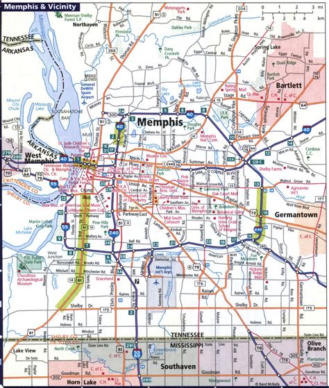 Map Memphis area Tennessee surrounding cities Germantown, Bartlett - atlas